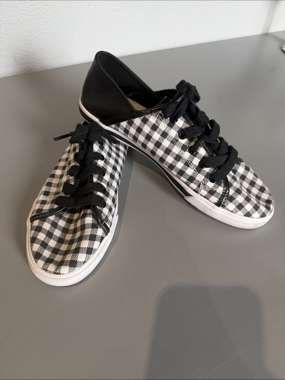 Isaac Mizrahi Black and White Gingham Lace-Up Sneakers
